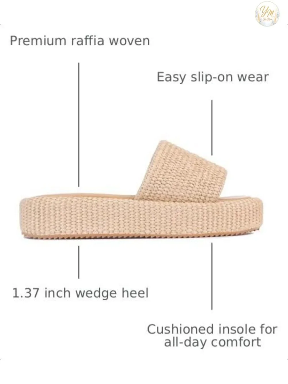 Raffia Platform Sandals Women Espadrille Slides Woven Straw Wedge Slip On